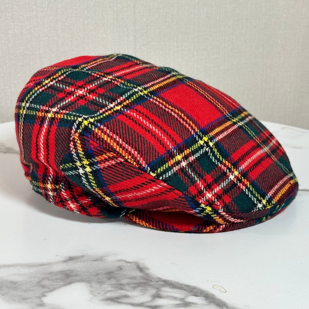Vintage Royal Stewart RedTartan Plaid Wool Newsboy Cap Flat Ivy Hat Preppy